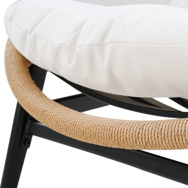 Modern Round Outdoor Bench with Cushion – Beige Boho Rattan Accent Chair - Image 3